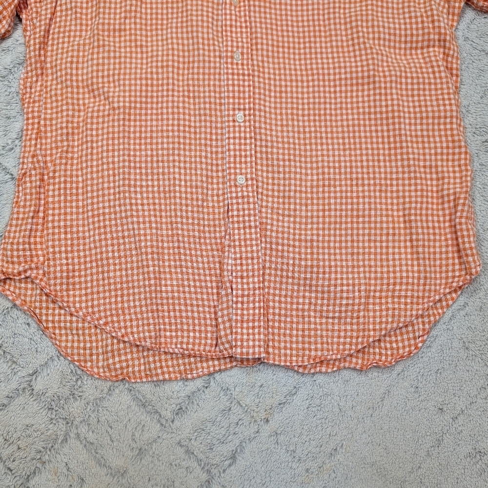Ralph Lauren Shirt Mens XL Orange White Check Linen Button Up Short Sleeve - Picture 4 of 7